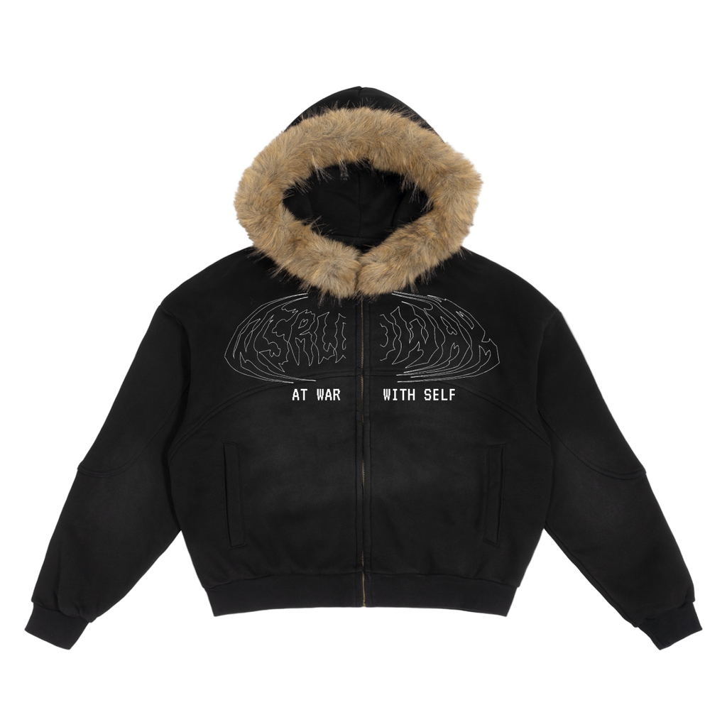 DISTREESED DETACHABLE FUR HOODIE