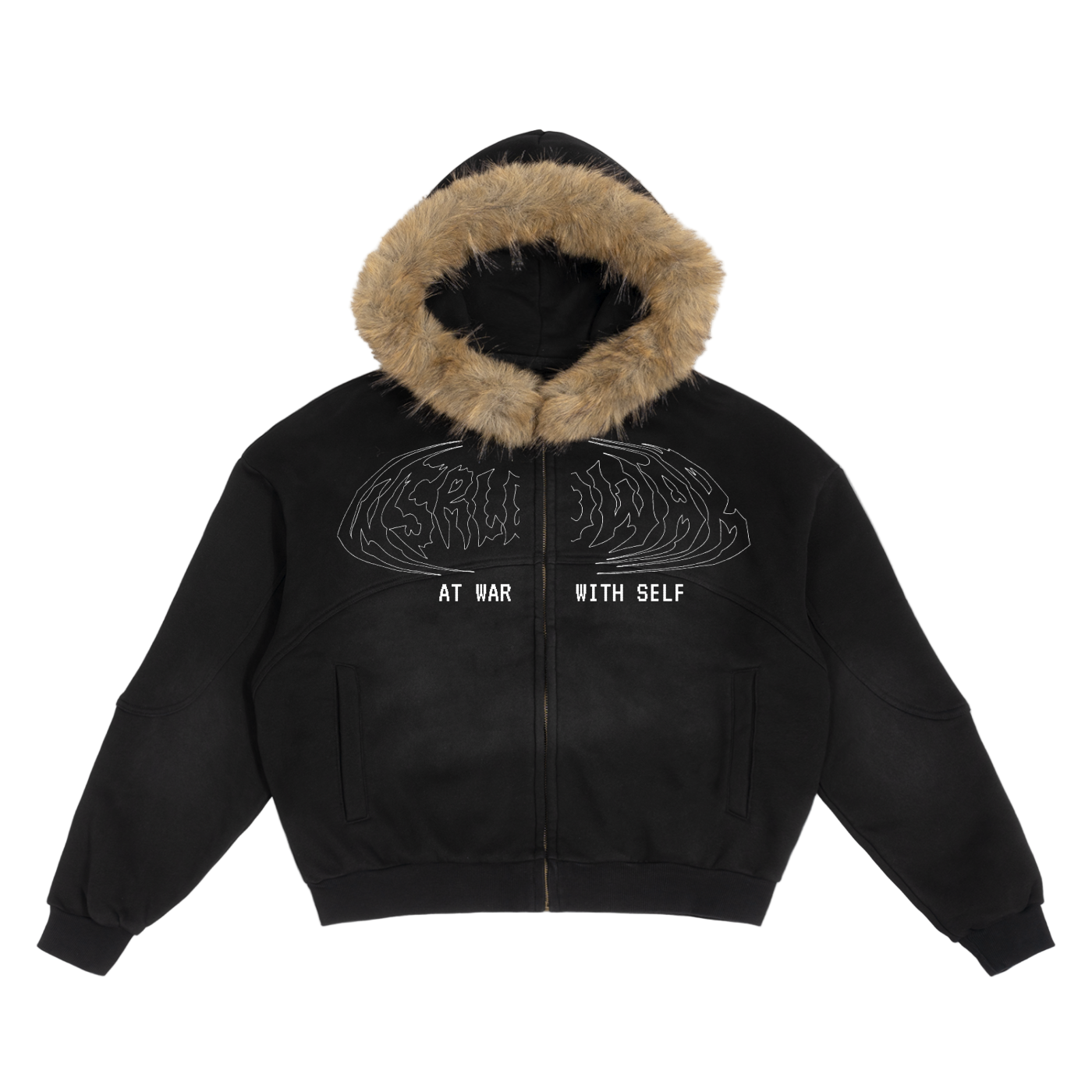DISTREESED DETACHABLE FUR HOODIE