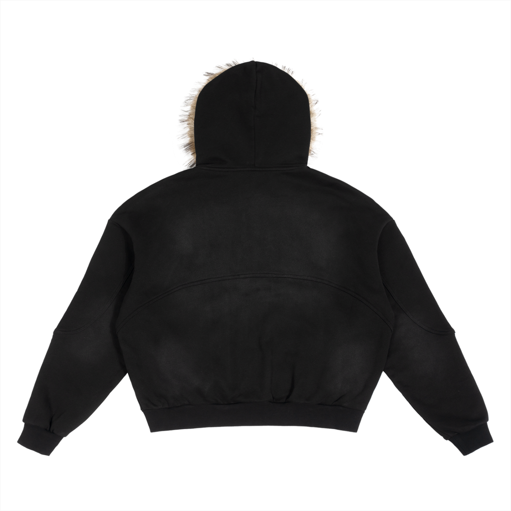 DISTREESED DETACHABLE FUR HOODIE